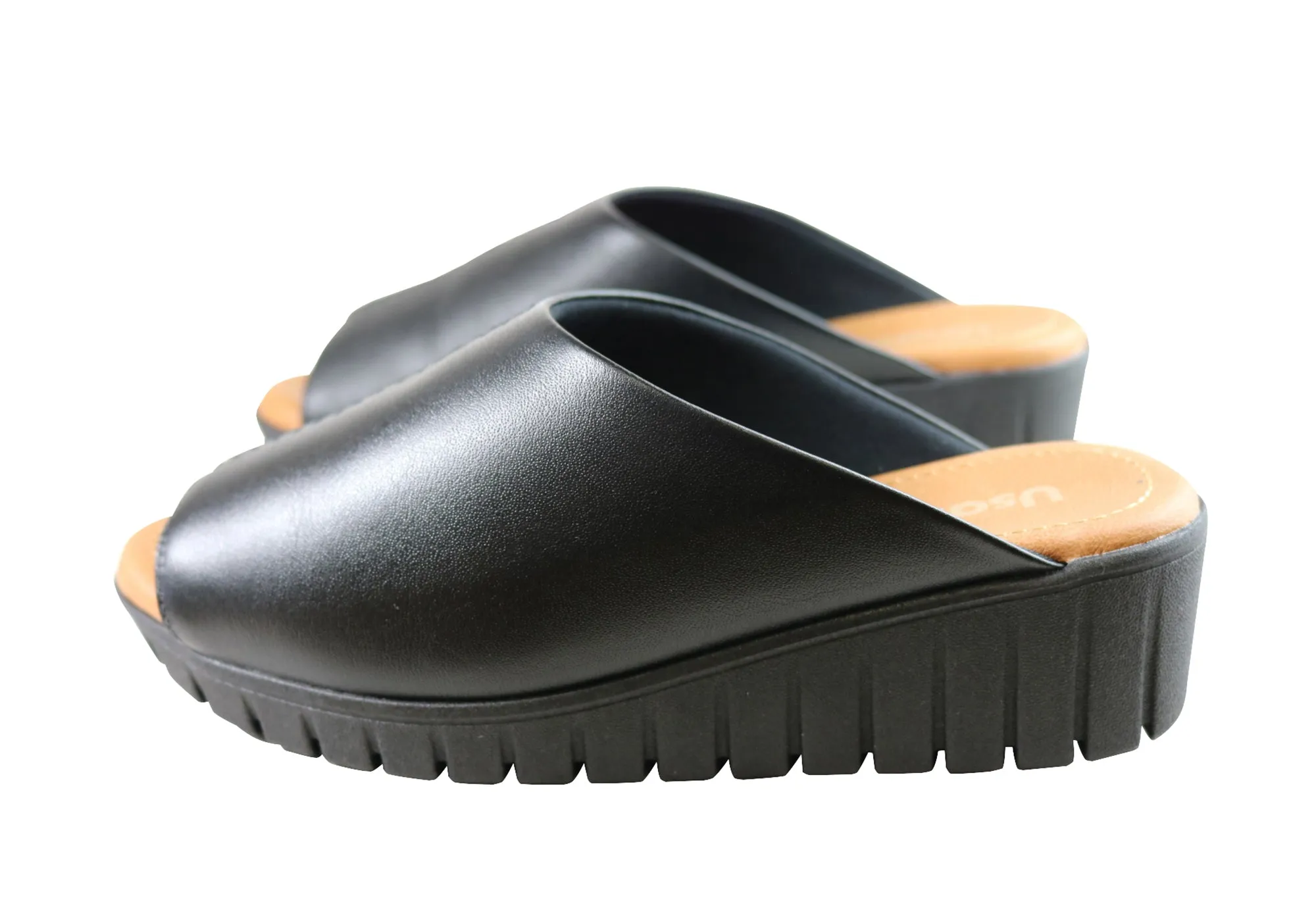 Usaflex Adene Damen Komfort Leder Slides Sandalen Hergestellt in Brasilien Usaflex Schuhe