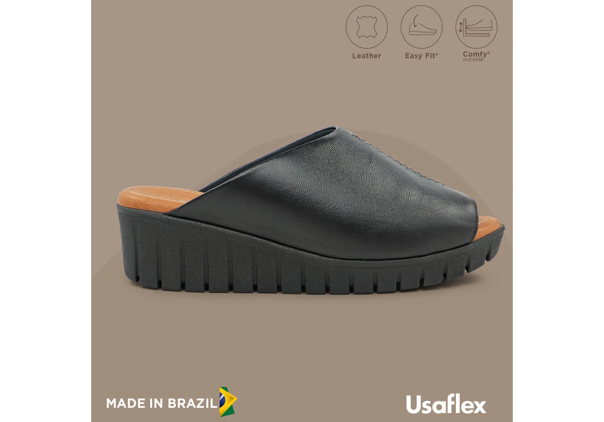 Usaflex Adene Damen Komfort Leder Slides Sandalen Hergestellt in Brasilien Usaflex Schuhe