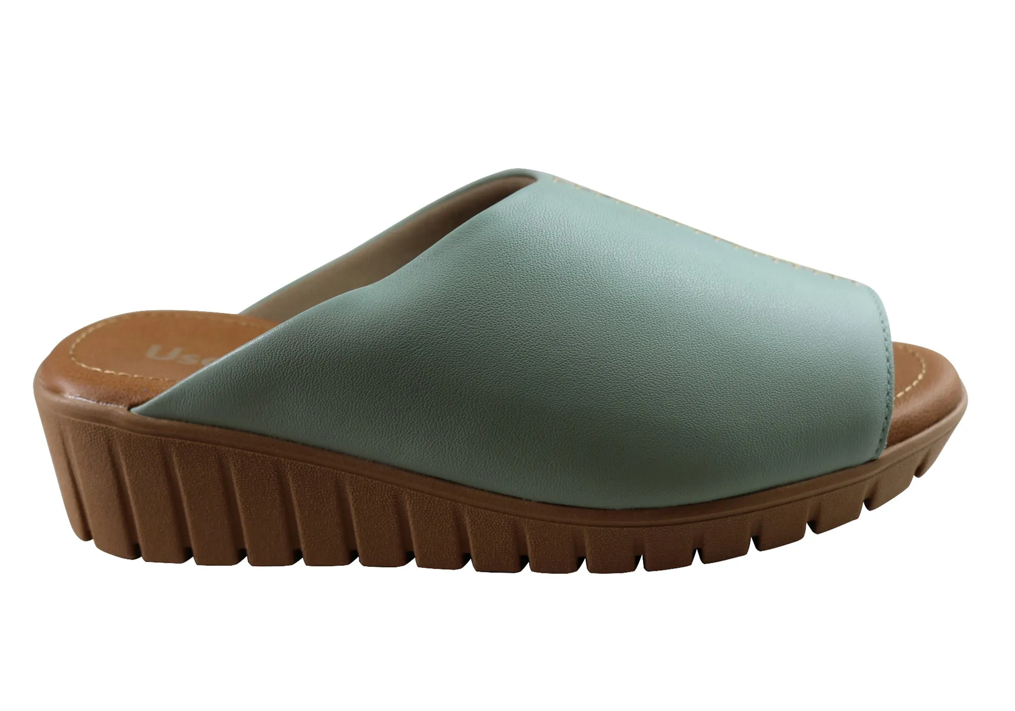 Usaflex Adene Damen Komfort Leder Slides Sandalen Hergestellt in Brasilien Usaflex Schuhe