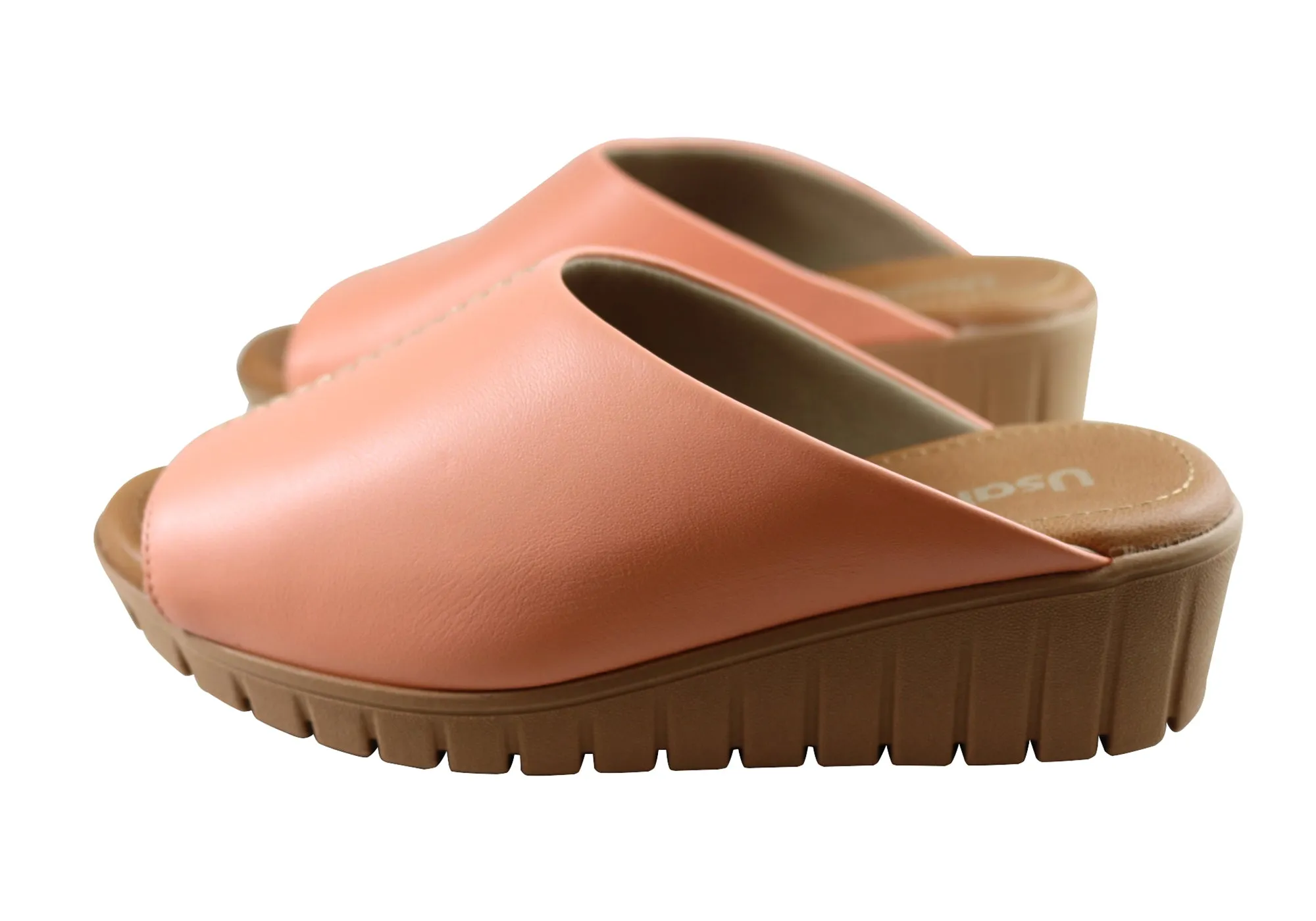 Usaflex Adene Damen Komfort Leder Slides Sandalen Hergestellt in Brasilien Usaflex Schuhe