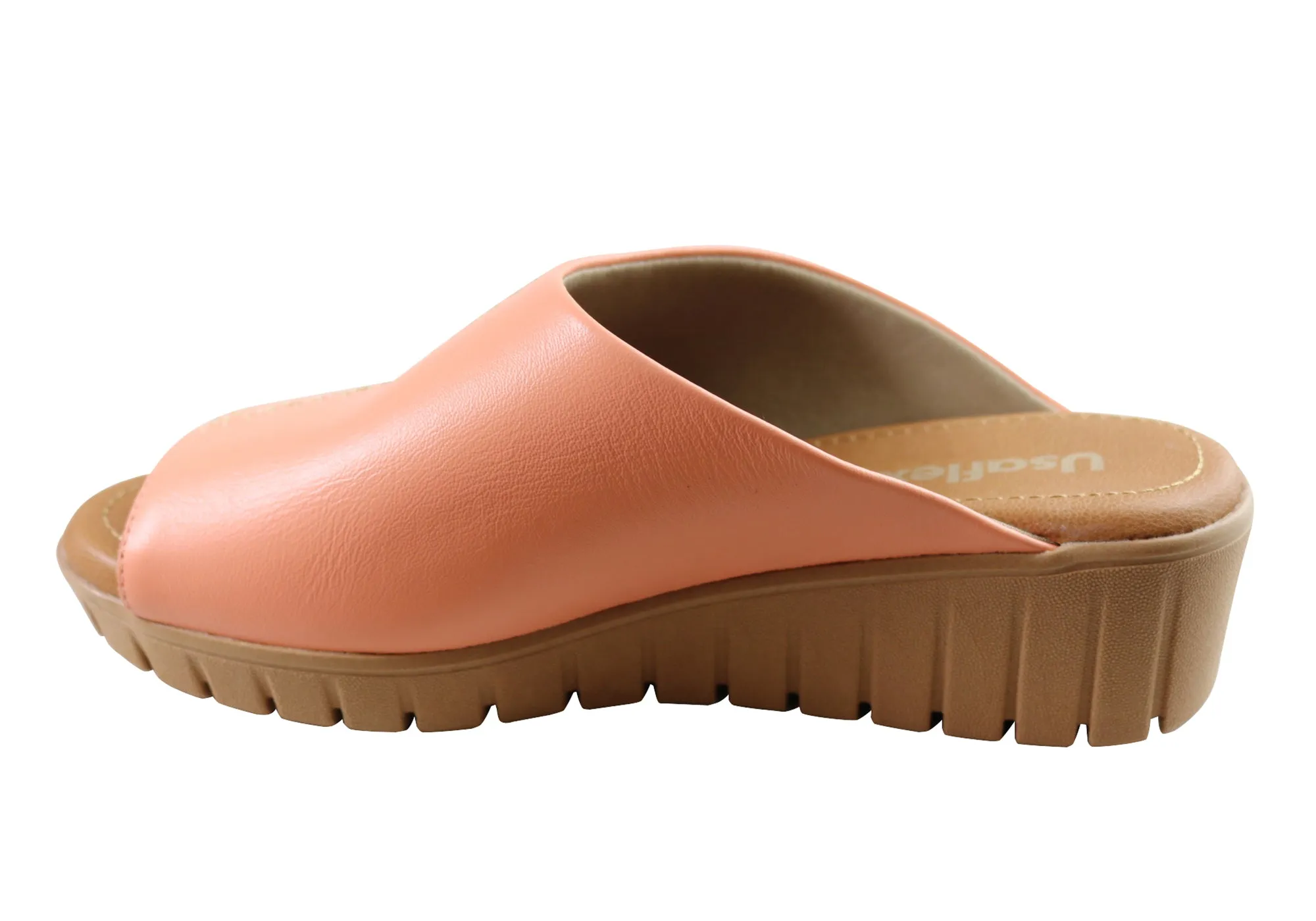 Usaflex Adene Damen Komfort Leder Slides Sandalen Hergestellt in Brasilien Usaflex Schuhe