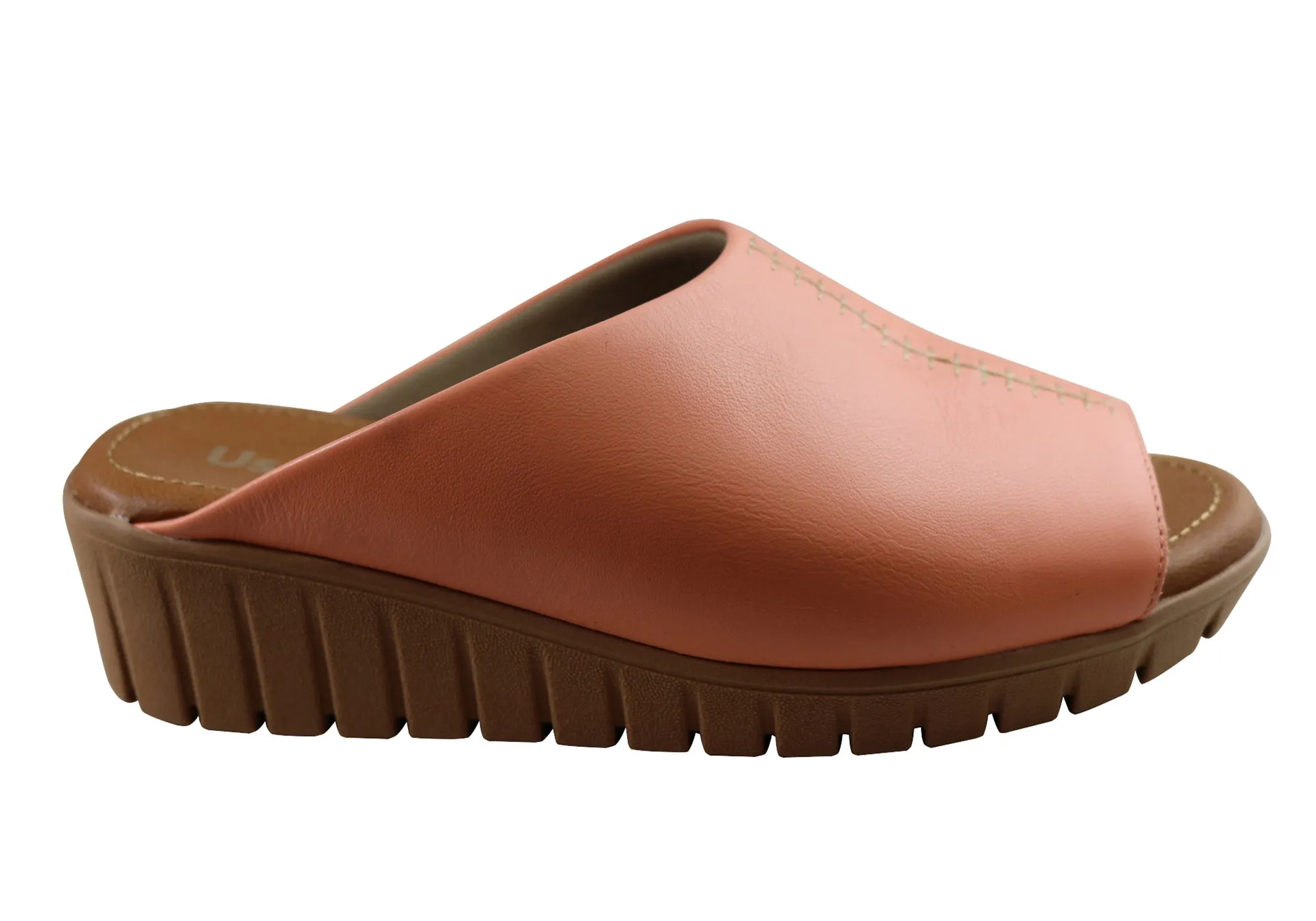 Usaflex Adene Damen Komfort Leder Slides Sandalen Hergestellt in Brasilien Usaflex Schuhe