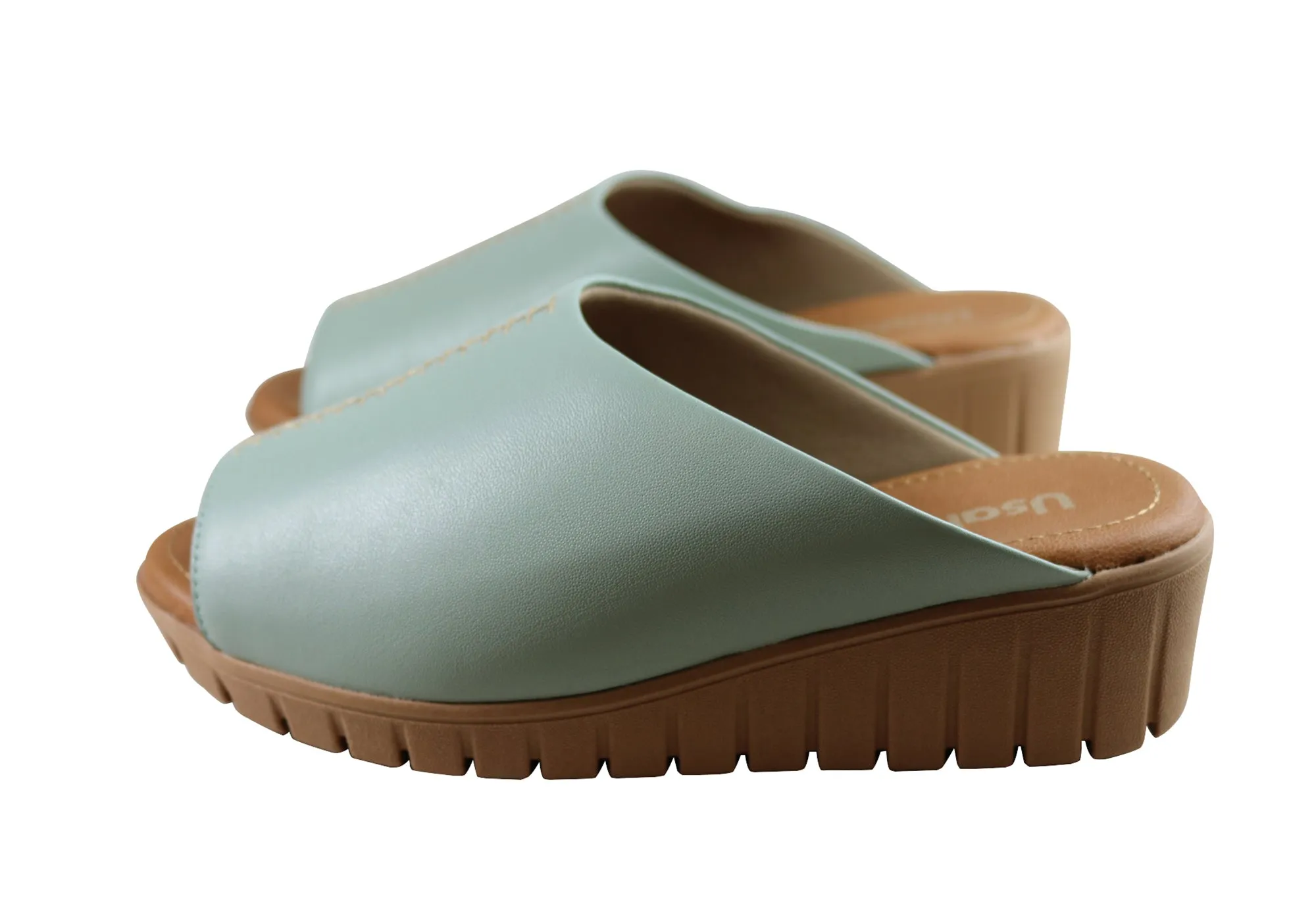 Usaflex Adene Damen Komfort Leder Slides Sandalen Hergestellt in Brasilien Usaflex Schuhe