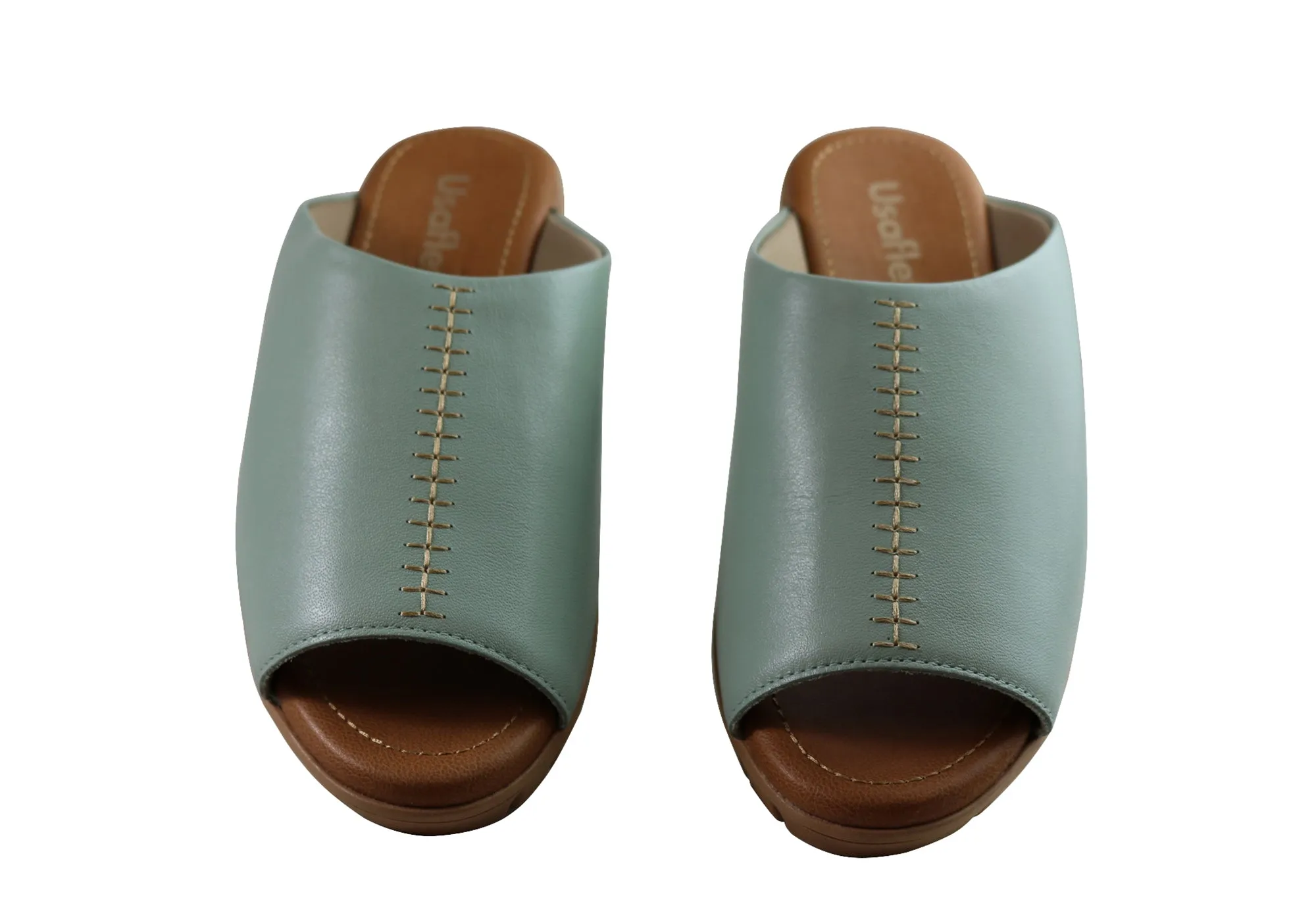 Usaflex Adene Damen Komfort Leder Slides Sandalen Hergestellt in Brasilien Usaflex Schuhe