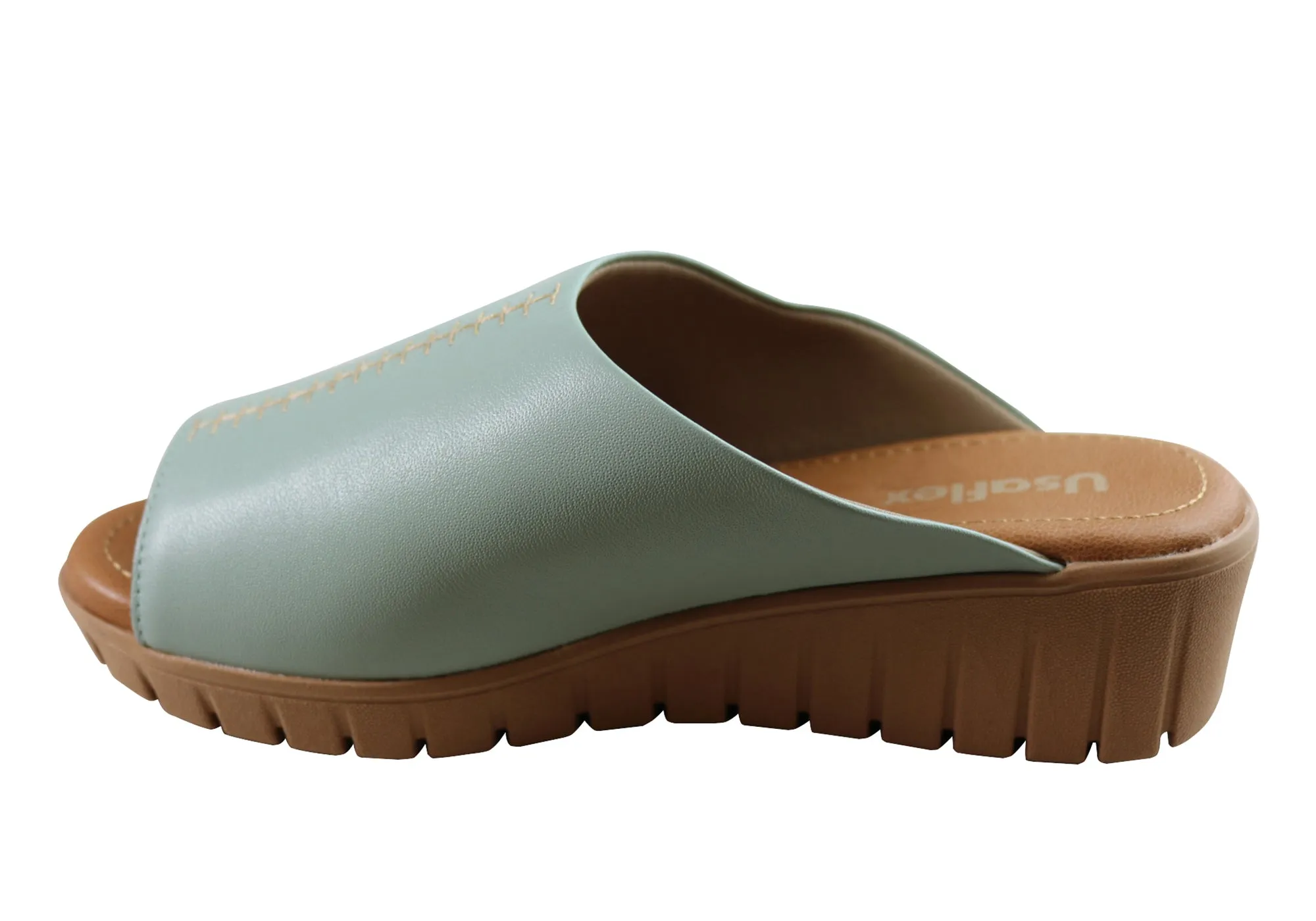 Usaflex Adene Damen Komfort Leder Slides Sandalen Hergestellt in Brasilien Usaflex Schuhe