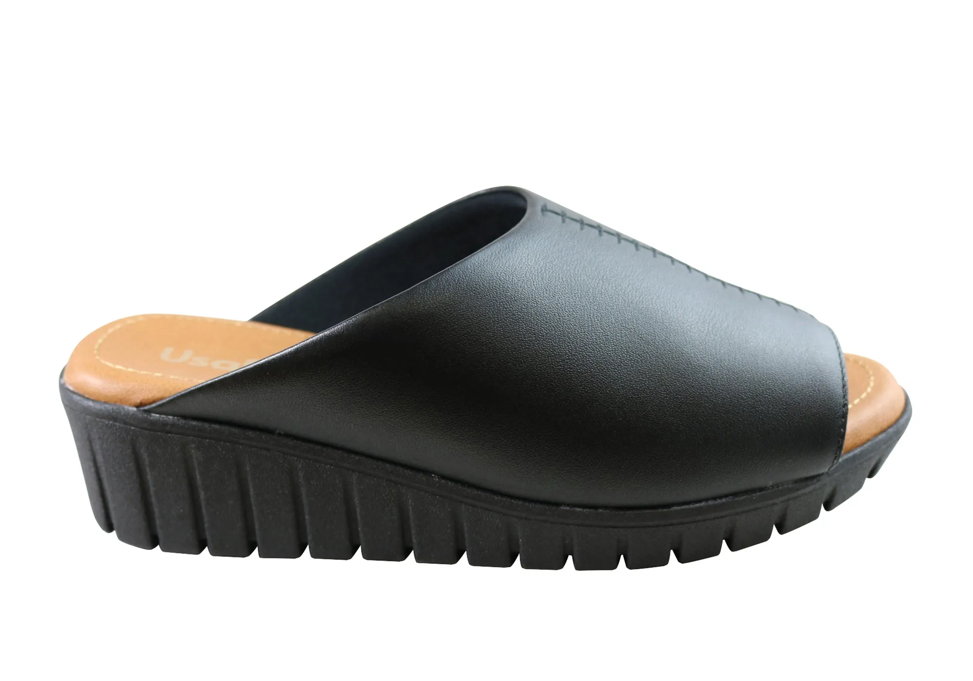 Usaflex Adene Damen Komfort Leder Slides Sandalen Hergestellt in Brasilien Usaflex Schuhe
