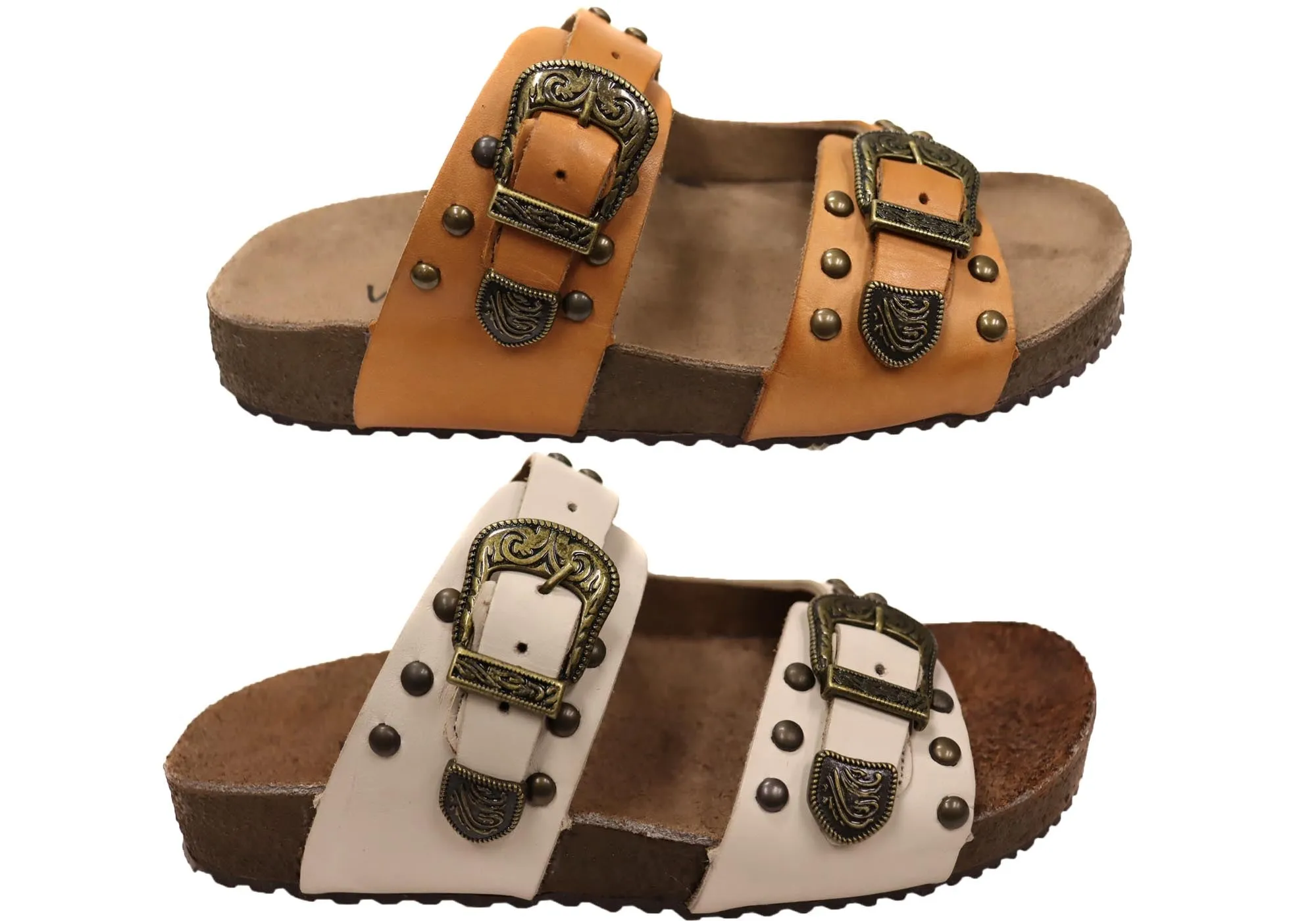 Via Paula Renee Damen Leder Bequem-Slides Sandalen Hergestellt in Brasilien Via Paula Schuhe