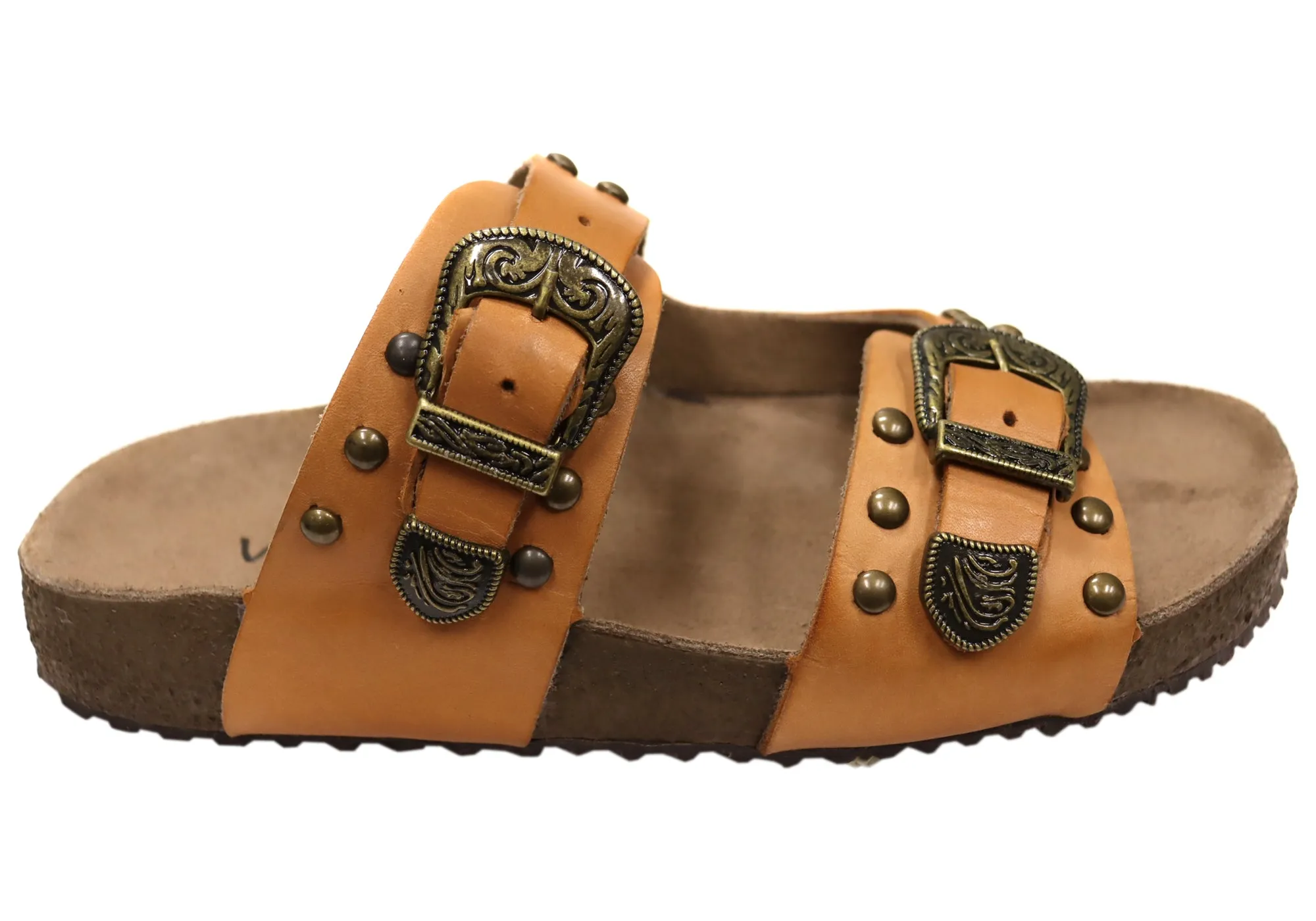 Via Paula Renee Damen Leder Bequem-Slides Sandalen Hergestellt in Brasilien Via Paula Schuhe