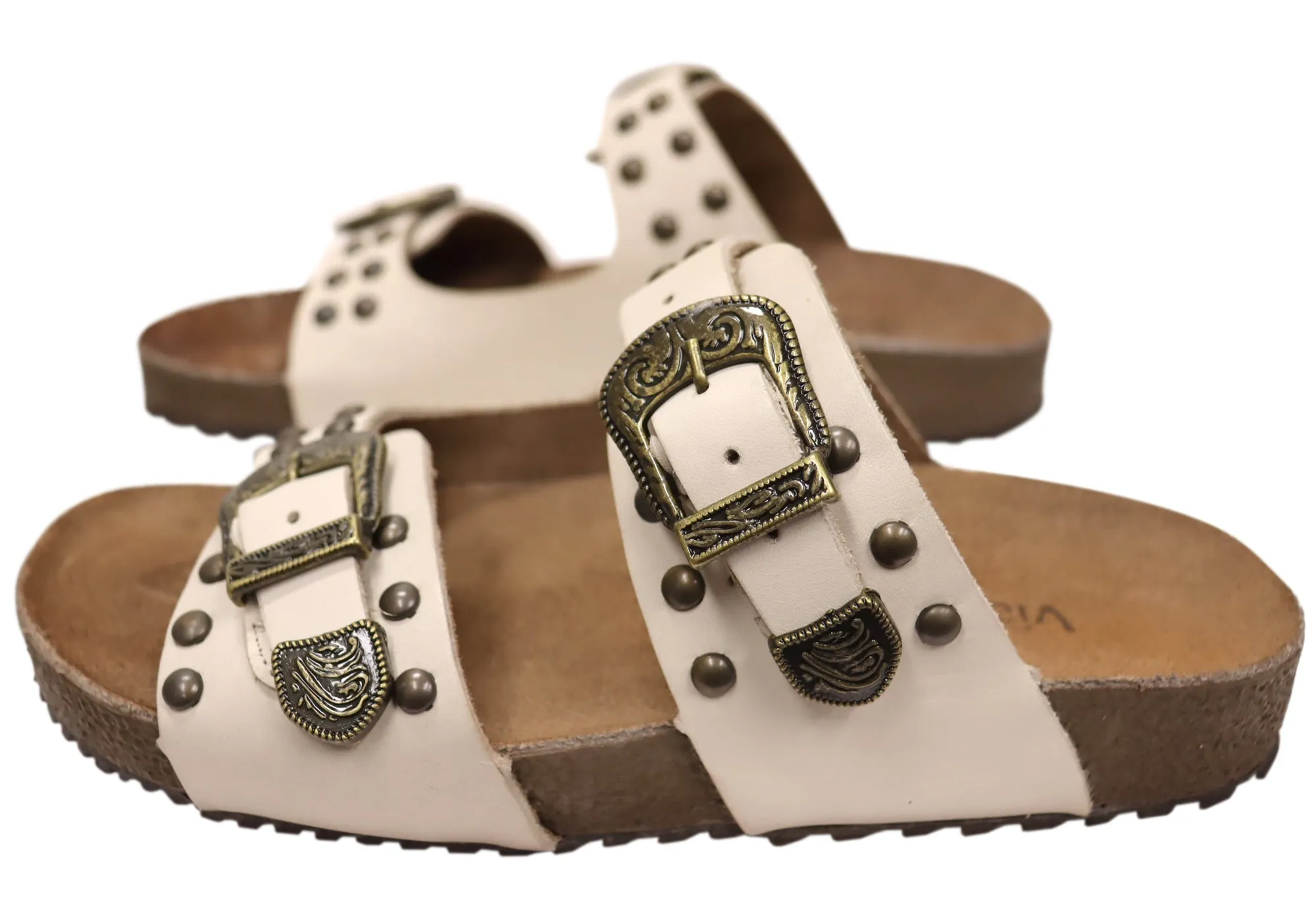 Via Paula Renee Damen Leder Bequem-Slides Sandalen Hergestellt in Brasilien Via Paula Schuhe