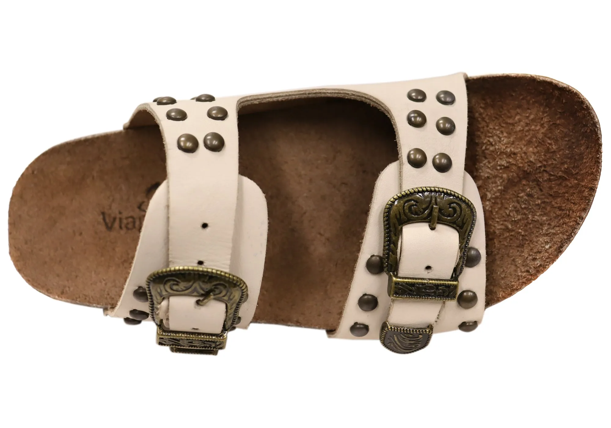 Via Paula Renee Damen Leder Bequem-Slides Sandalen Hergestellt in Brasilien Via Paula Schuhe